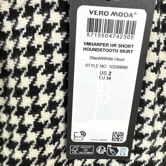 Vero Moda Womens Harper High Rise Skirt Size 2 Mini Straight Houndstooth Black - Picture 3 of 10
